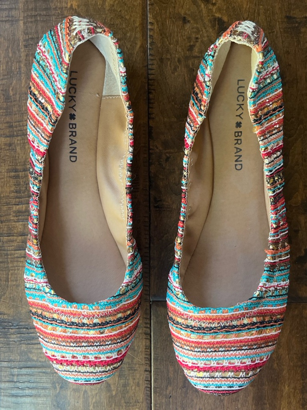 Lucky Brand multicolored striped ballet flats with metallic sequins